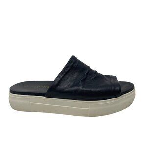 J/Slides Platform Leather Slide Size 6.5 Black Slip-on Thick Rubber Sole